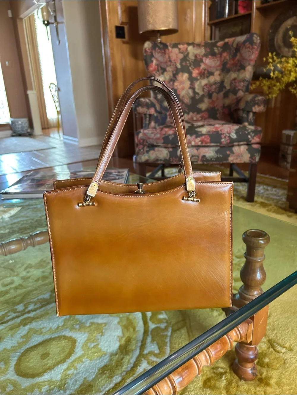 1960s Classic Caramel-colored Leather Top-Handle Tote